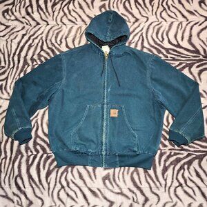 Carhartt J06 DTL insulated zip-up hooded jacket dark teal size mens XL vintage